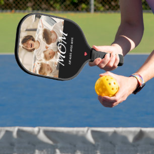 Mom Established Fun Script Photo Heart Pickleball Paddle