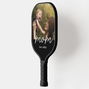 Mom Established Fun Script Photo Pickleball Paddle