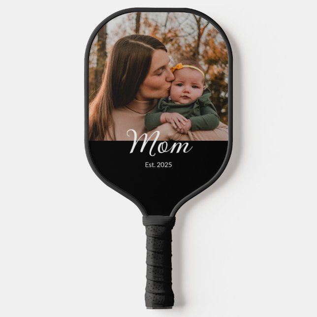 Mom Established Fun Script Photo Pickleball Paddle (Front)