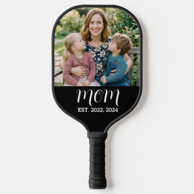 Mom Established Fun Script Photo Pickleball Paddle (Front)