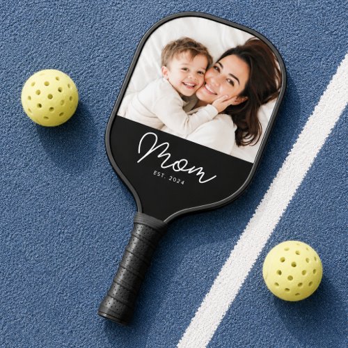 Mom Established Fun Script Photo Pickleball Paddle