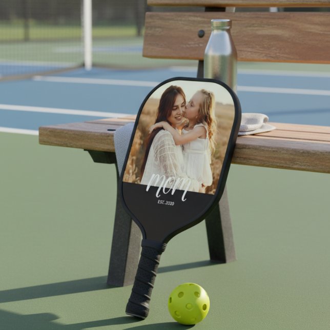 Mom Established Fun Script Photo Pickleball Paddle (Creator Uploaded)