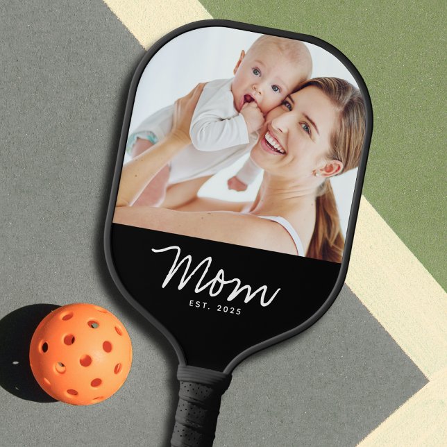 Mom Established Fun Script Photo Pickleball Paddle (Creator Uploaded)