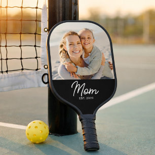 Mom Established Fun Script Photo Pickleball Paddle
