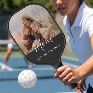 Mom Established Fun Script Photo Pickleball Paddle