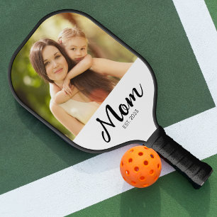 Mom Established Fun Script Photo Pickleball Paddle