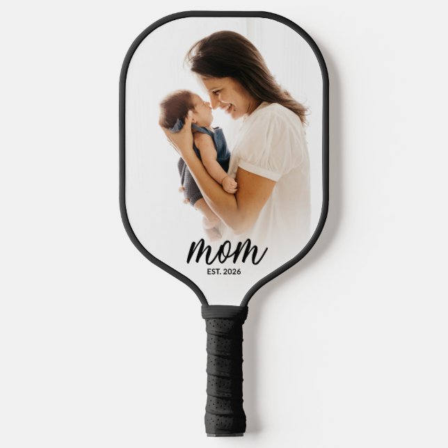 Mom Established Fun Script Photo Pickleball Paddle (Front)