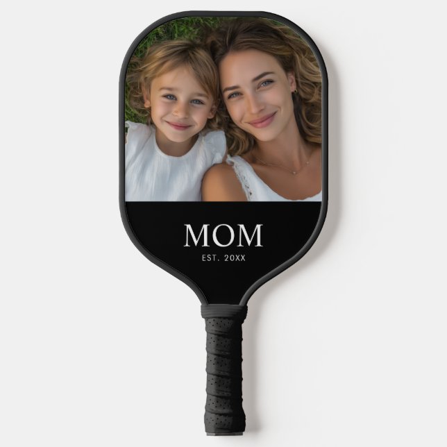 Mom Established Fun Script Photo  Pickleball Paddle (Front)