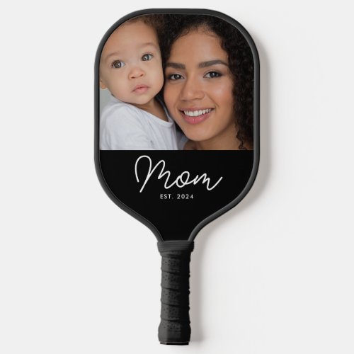 Mom Established Fun Script Photo Pickleball Paddle