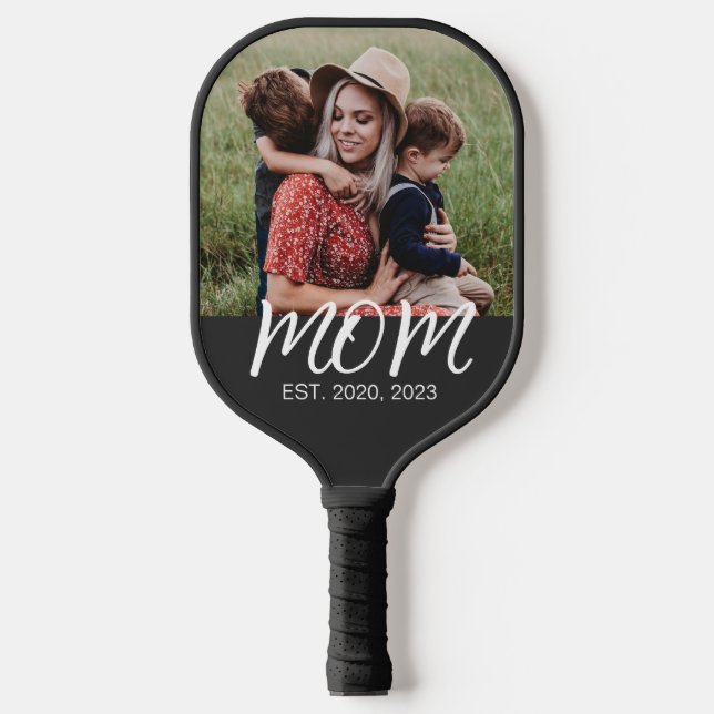 Mom Established Fun Script Photo Pickleball Paddle (Front)
