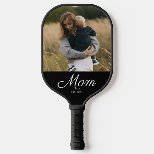 Mom Established Fun Script Photo Pickleball Paddle (Front)
