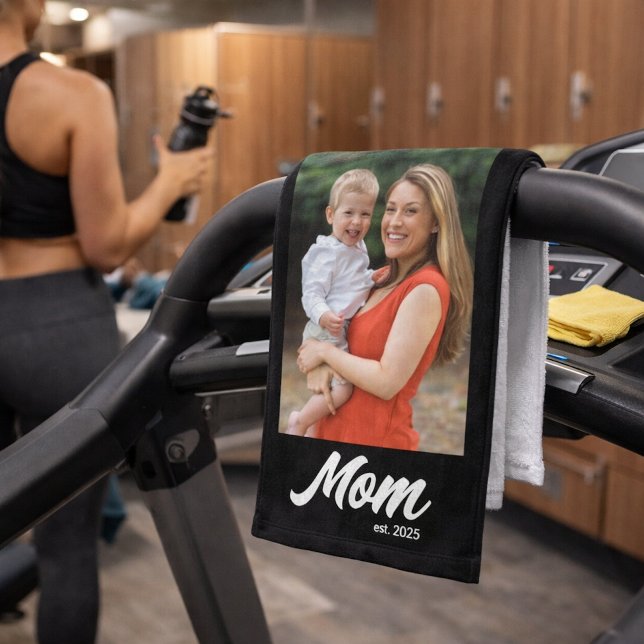 Mom Established Fun Script Photo Sports Hand Towel (Creator Uploaded)