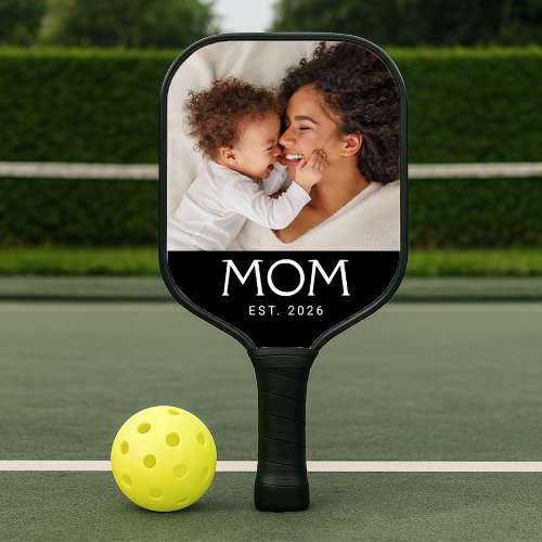 Mom Established Fun Typography Photo Pickleball Paddle