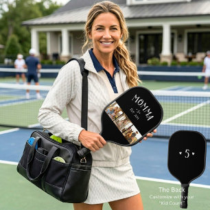 Mom Established Kid Count Chic Black 3 Photo Pickleball Paddle
