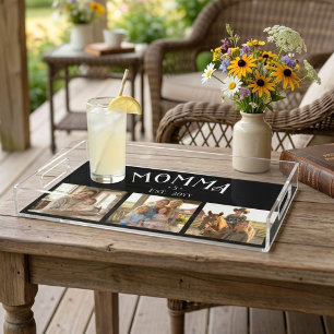 Mom Established Kids Count Chic Black 3 Photo Acrylic Tray