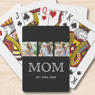 Mom Established Modern 3 Photo Black Poker Cards