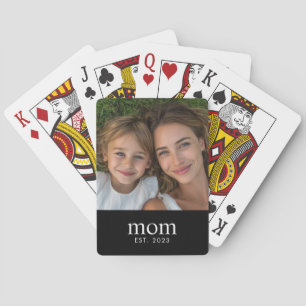 Mom Established Modern Black Photo Poker Cards