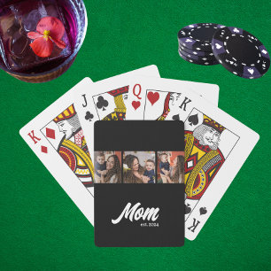 Mom Established Modern Black Photo Poker Cards