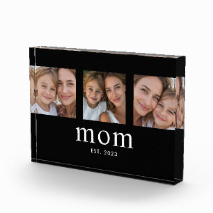 Mom Established Modern Bold Minimal Black 3 Photo Block