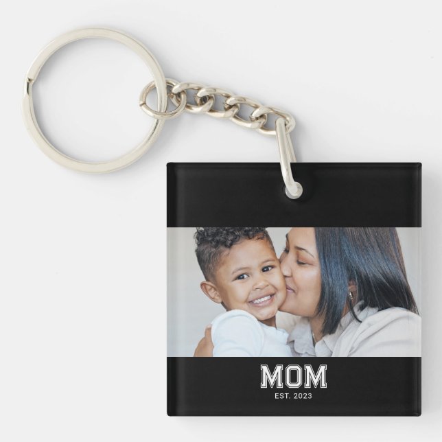Mom Established Modern Bold Photo Keychain (Front)