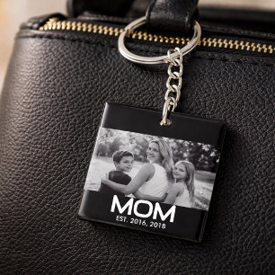 Mom Established Modern Bold Photo Keychain