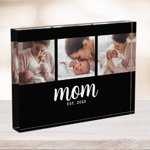Mom Established Modern Bold Script Black 3 Photo Acrylic Award