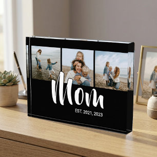 Mom Established Modern Bold Script Black 3 Photo Acrylic Award