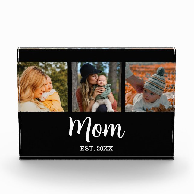 Mom Established Modern Bold Script Black 3 Photo Acrylic Award (Front)