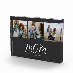 Mom Established Modern Bold Script Black 3 Photo Acrylic Award