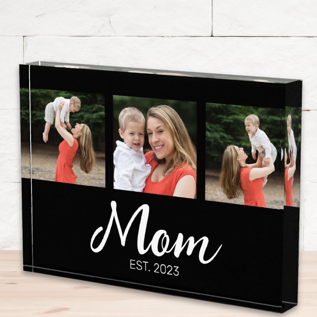 Mom Established Modern Bold Script Black 3 Photo Block (Creator Uploaded)