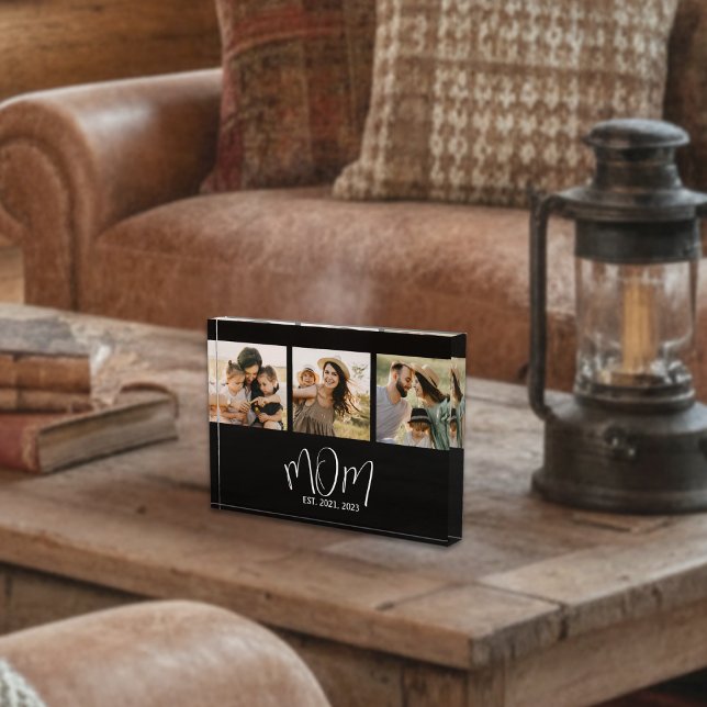 Mom Established Modern Bold Script Black 3 Photo Block (Creator Uploaded)