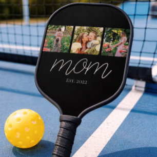 Mom Established Modern Bold Script Black 3 Photo Carbon Fiber Pickleball Paddle