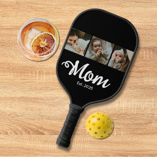 Mom Established Modern Bold Script Black 3 Photo Carbon Fiber Pickleball Paddle