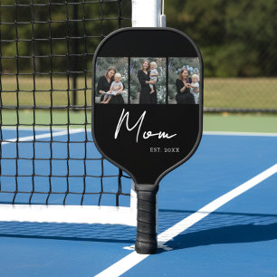 Mom Established Modern Bold Script Black 3 Photo Carbon Fiber Pickleball Paddle