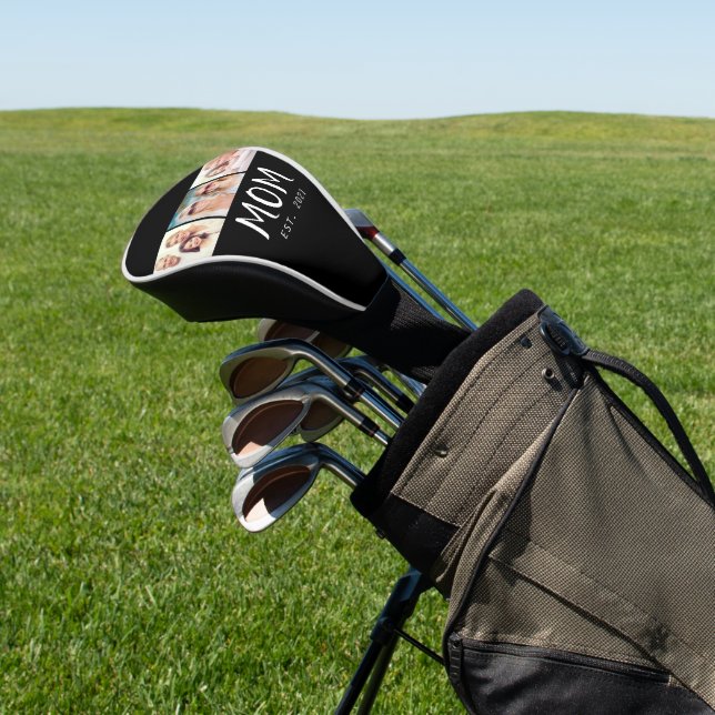 Mom Established Modern Bold Script Black 3 Photo Golf Head Cover (In Situ)