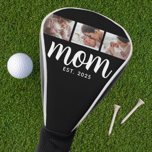 Mom Established Modern Bold Script Black 3 Photo Golf Head Cover