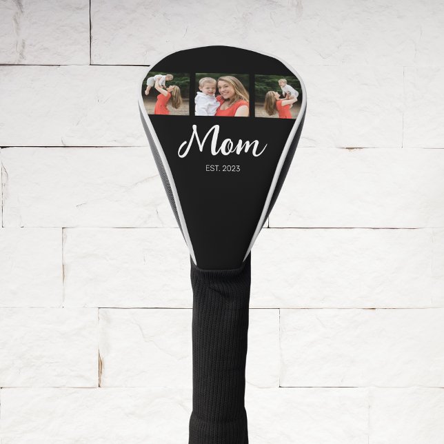 Mom Established Modern Bold Script Black 3 Photo Golf Head Cover (Creator Uploaded)