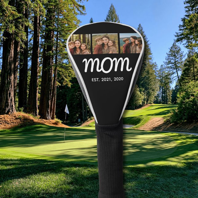 Mom Established Modern Bold Script Black 3 Photo Golf Head Cover (Creator Uploaded)