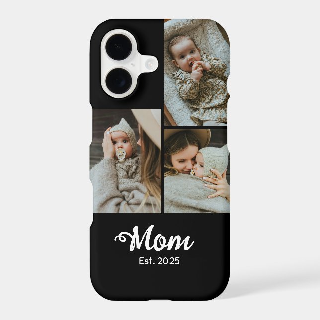 Mom Established Modern Bold Script Black 3 Photo iPhone Case (Back)