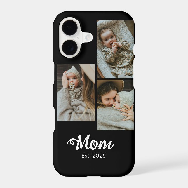 Mom Established Modern Bold Script Black 3 Photo iPhone Case (Back)