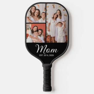 Mom Established Modern Bold Script Black 3 Photo Pickleball Paddle