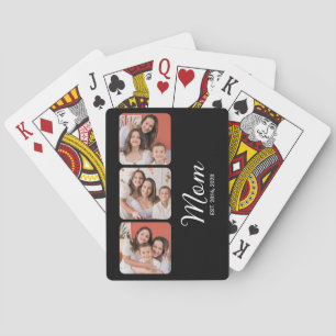 Mom Established Modern Bold Script Black 3 Photo Poker Cards