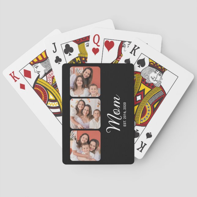 Mom Established Modern Bold Script Black 3 Photo Poker Cards (Back)
