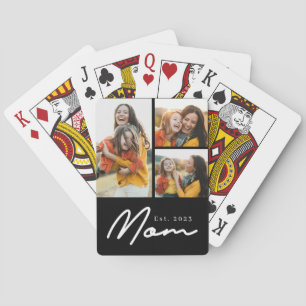 Mom Established Modern Bold Script Black 3 Photo Poker Cards