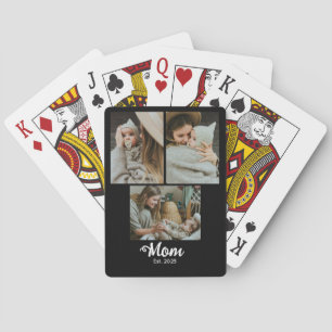 Mom Established Modern Bold Script Black 3 Photo Poker Cards
