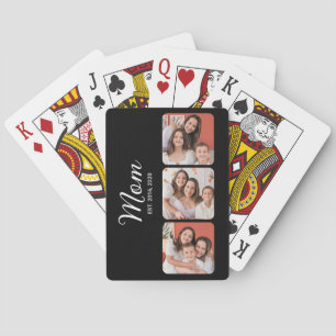 Mom Established Modern Bold Script Black 3 Photo Poker Cards