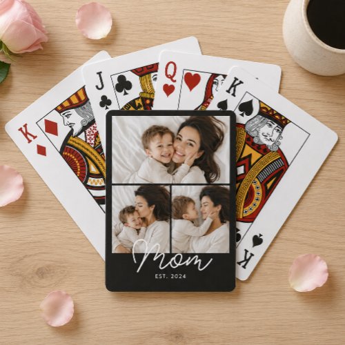 Mom Established Modern Bold Script Black 3 Photo Poker Cards