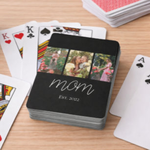 Mom Established Modern Bold Script Black 3 Photo Poker Cards