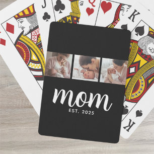 Mom Established Modern Bold Script Black 3 Photo Poker Cards