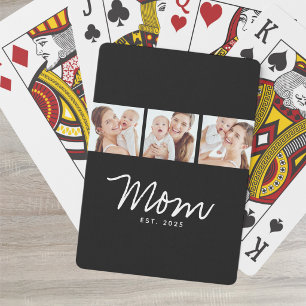 Mom Established Modern Bold Script Black 3 Photo Poker Cards